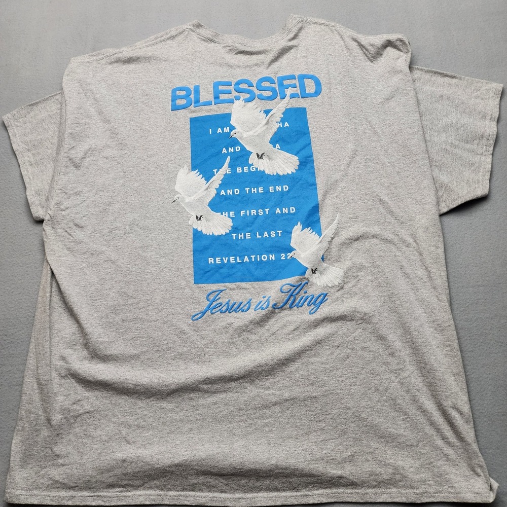 Popular Poison Mens 5XL Blessed Jesus is King Revelation 22 Gray Graphic T-Shirt - Picture 3 of 6
